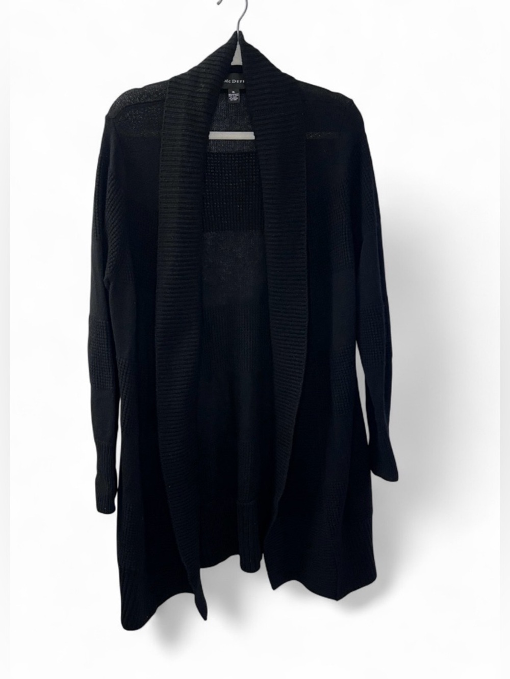 McDuff 100% Cashmere Cardigan XL Black Longline Shawl Collar Sweater